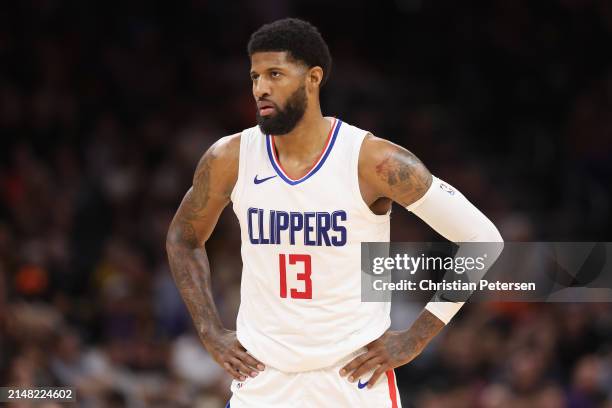 Paul George of the LA Clippers during the second half of the NBA game at Footprint Center on April 09, 2024 in Phoenix, Arizona. NOTE TO USER: User...