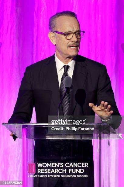 Honorary Chair Tom Hanks speaks onstage during "An Unforgettable Evening" Benefiting The Women's Cancer Research Fund at Beverly Wilshire, A Four...