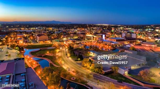 pueblo downtown aerial at dusk - pueblo built structure stock pictures, royalty-free photos & images