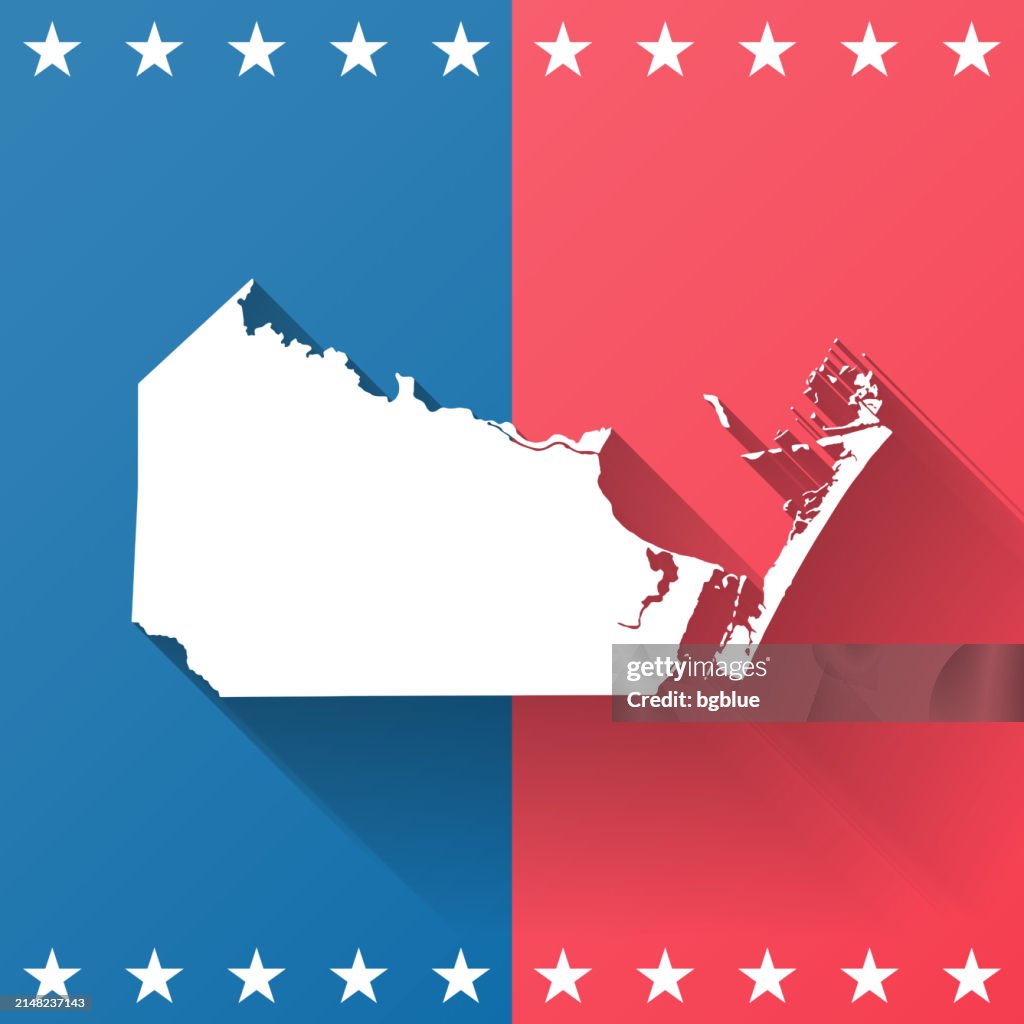 Nueces County, Texas. Map on blue and red background
