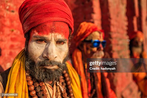 sadhu - indian holymen sitting in the temple - kathmandu stock pictures, royalty-free photos & images
