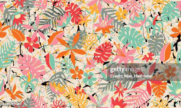 seamless floral pattern - hibiscus flower pattern stock illustrations