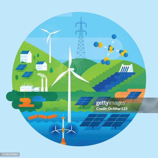 green renewable energy concept - renewable-energy-illustration stock illustrations