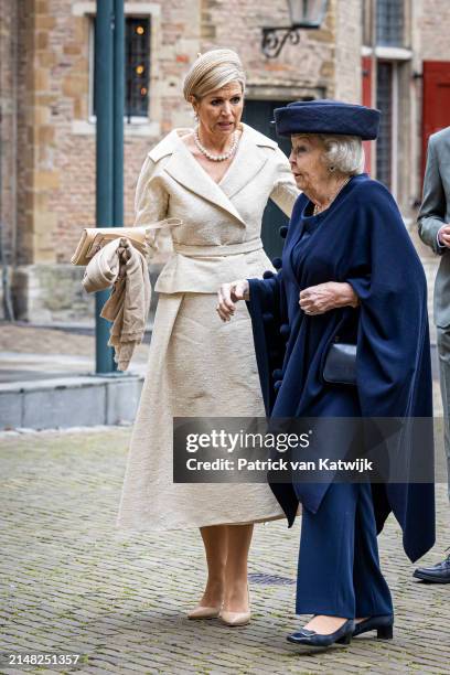 Queen Maxima of The Netherlands and Princess Beatrix of The Netherlands attend the Four Freedom Award Ceremony at the Abbey on April 11, 2024 in...