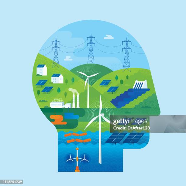 ilustraciones, imágenes clip art, dibujos animados e iconos de stock de pi piense verde - economía verde