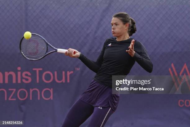 Chloe Paquet of France plays during the 2024 ITF World Tennis Tour W75 Bellinzona at Tennis Club Bellinzona on April 10, 2024 in Bellinzona,...