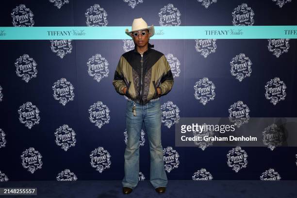 Pharrell Williams attends Tiffany & Co.'s opening celebration for the House's 'Tiffany Wonder' exhibition at the TOKYO NODE gallery on April 11, 2024...