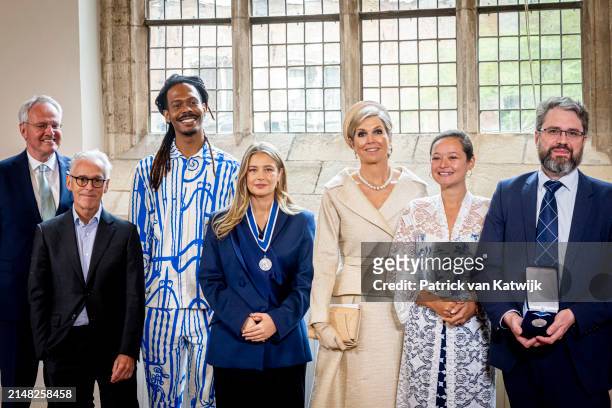 Han Polman, Derk Sauer, Jeangu Macrooy, Grace Forrest, Queen Maxima of The Netherlands,Melati Wijsen Eliot Higgins at the the Four Freedom Award...