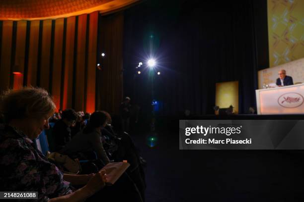 Thierry Fremaux attends the 76th Cannes Film Festival Official Selection Presentation At UGC Normandie on April 11, 2024 in Paris, France.