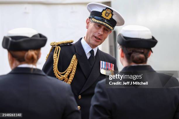 Prince Edward The Duke of Edinburgh, as Commodore in Chief of the Royal Fleet Auxiliary meets the crew as it’s welcomed into the Naval Fleet today...