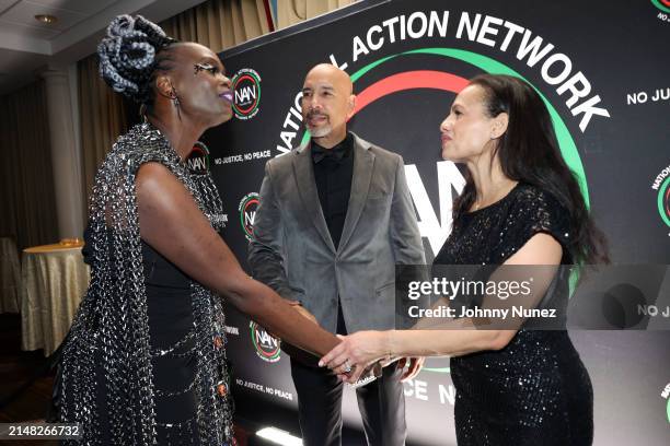 Barkue Tubman-Zawolo, Ruben Diaz, and Alexis McGill Johnson attend the 2024 National Action Network Keepers Of The Dream Awards on April 10, 2024 in...