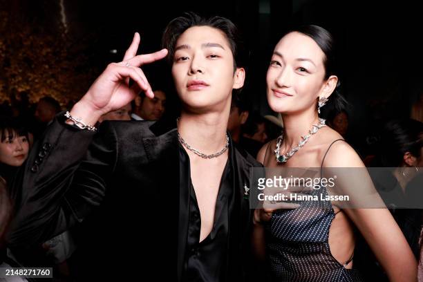 Rowoon and Ai Tominaga attend Tiffany & Co.'s opening celebration for the House's 'Tiffany Wonder' exhibition at the TOKYO NODE gallery on April 11,...