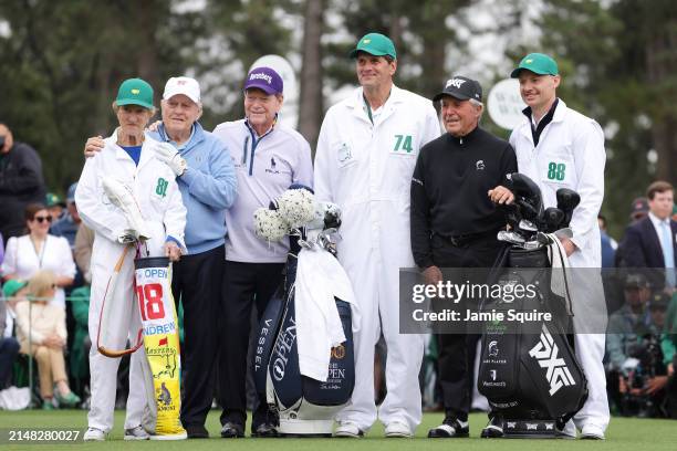 Jack Nicklaus of the United States, his wife Barbara Nicklaus, Tom Watson of the United States and Gary Player of South Africa pose for a photo on...