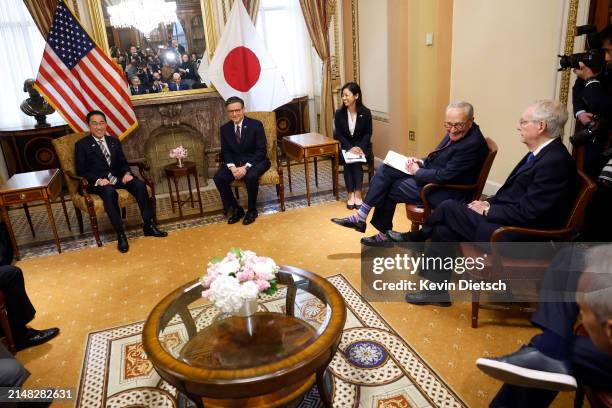 Japanese Prime Minister Fumio Kishida meets with U.S. Speaker of the House Mike Johnson , Senate Majority Leader Charles Schumer and Senate Minority...