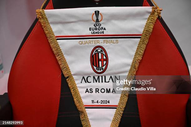 General view inside the AC Milan dressing room before the UEFA Europa League 2023/24 Quarter-Final first leg match between AC Milan and AS Roma at...