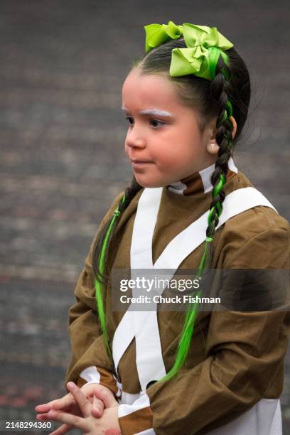 Portrait of an unidentified young girl during an event related to the film 'Willie Wonka and the Chocolate Factory' at the Chocolate Expo in the New...