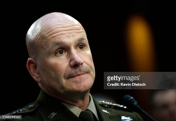 Army General Christopher Cavoli, Commander of U.S. European Command, testifies before the Senate Armed Services Committee at the Hart Senate Office...