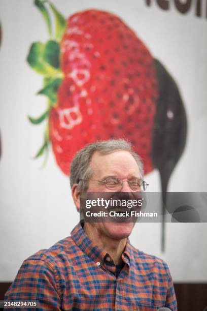 American actor Peter Ostrum laughs during an event related to the film 'Willie Wonka and the Chocolate Factory' at the Chocolate Expo in the Shriners...