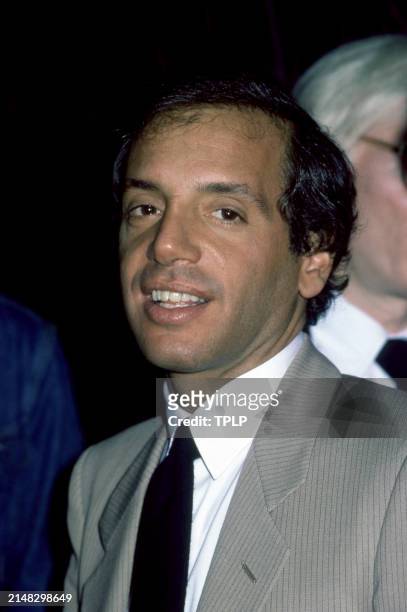 American entrepreneur and co-owner of the New York City disco Studio 54 Steve Rubell poses for a portrait at the Manhattan nightclub and disco Studio...
