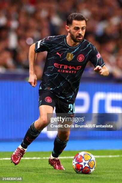 Bernardo Silva of Manchester City in action during the UEFA Champions League quarter-final first leg match between Real Madrid CF and Manchester City...