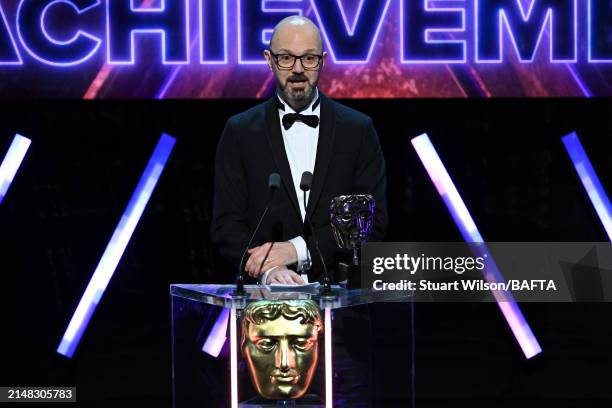 Richard Lapington accepts the Audio Achievement Award for 'Alan Wake 2' during the BAFTA Games Awards 2024 at the Queen Elizabeth Hall on April 11,...