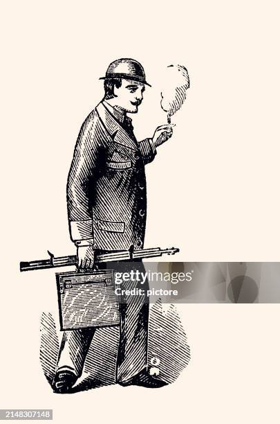 trade representative walking in the street, smoking a cigar to relax (xxxl) - man smoking cigarette stock illustrations