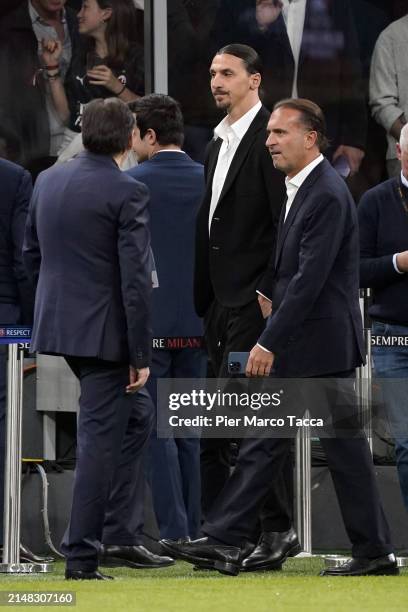 Zlatan Ibrahimovic and Gerry Cardinale of AC Milan during the UEFA Europa League 2023/24 Quarter-Final first leg match between AC Milan and AS Roma...