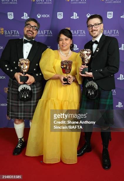Georg Backer, Gwendelyn Foster and Matthew Stark with the British Game Award, Game Design Award and New Intellectual Property Award for 'Viewfinder'...