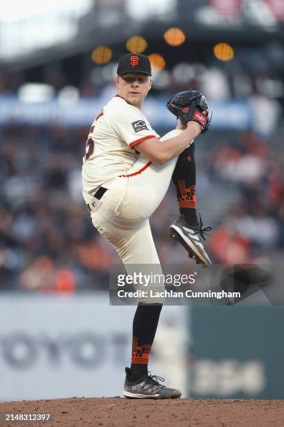 Kyle Harrison of the San Francisco Giants pitches against the Washington Nationals at Oracle Park on April 09, 2024 in San Francisco, California.