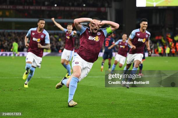 John McGinn of Aston Villa celebrates scoring his team's second goal during the UEFA Europa Conference League 2023/24 Quarter-final first leg match...