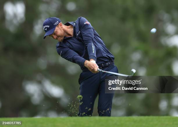 Danny Willett of England plays his tee shot on the fourth hole during the first round of the 2024 Masters Tournament at Augusta National Golf Club on...