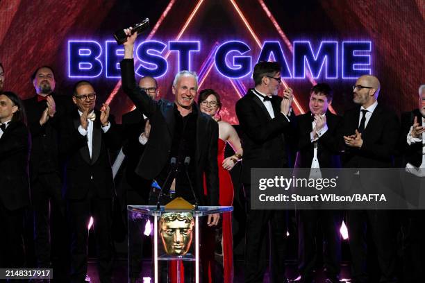 Swen Vincke accepts the Best Game Award for 'Baldur's Gate 3' alongside the Larian Studio team during the 2024 BAFTA Games Awards onstage during the...