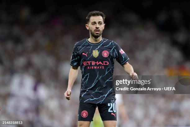 Bernardo Silva of Manchester City FC in actionl during the UEFA Champions League quarter-final first leg match between Real Madrid CF and Manchester...