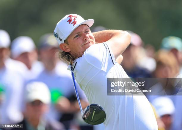 Cameron Smith of Australia plays his tee shot on the eighth hole during the first round of the 2024 Masters Tournament at Augusta National Golf Club...