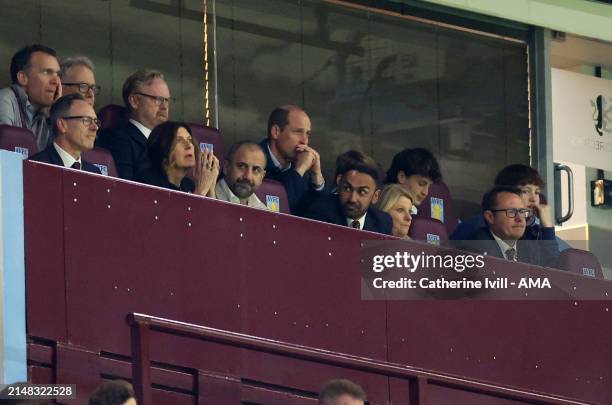 Prince William, Prince of Wales watches from the stands during the UEFA Europa Conference League 2023/24 Quarter-final first leg match between Aston...