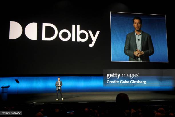 Jed Harmsen, Head of Cinema & Group Entertainment, Dolby Laboratories speaks onstage at the Walt Disney Studios Presentation during CinemaCon 2024 at...