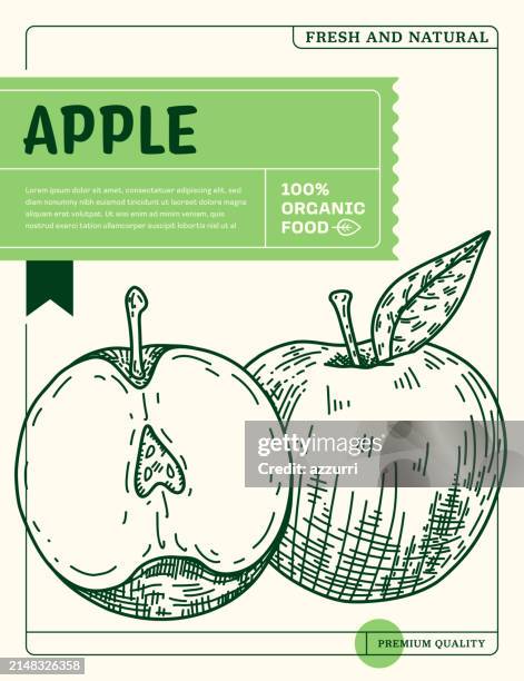 bio-apfel-frucht-apfel-konzept-verpackungsdesign - apfelsaft stock-grafiken, -clipart, -cartoons und -symbole