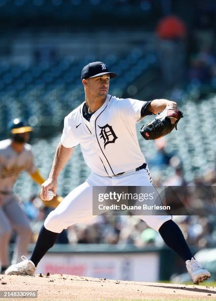 Pitcher Jack Flaherty of the Detroit Tigers delivers against the Oakland Athletics during the first inning at Comerica Park on April 7, 2024 in...