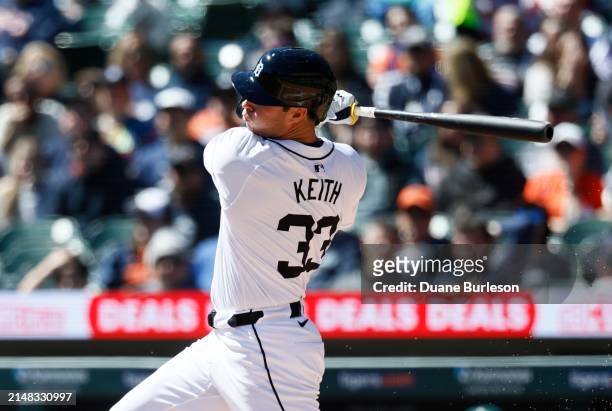 Colt Keith of the Detroit Tigers bats against the Oakland Athletics during the first inning at Comerica Park on April 7, 2024 in Detroit, Michigan.