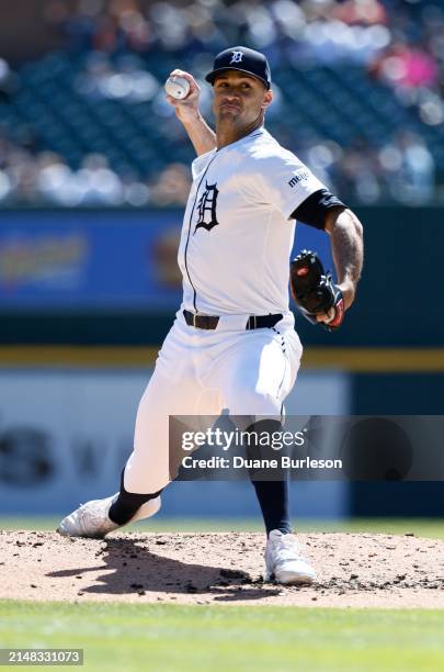 Jack Flaherty of the Detroit Tigers pitches against the Oakland Athletics during the second inning at Comerica Park on April 7, 2024 in Detroit,...