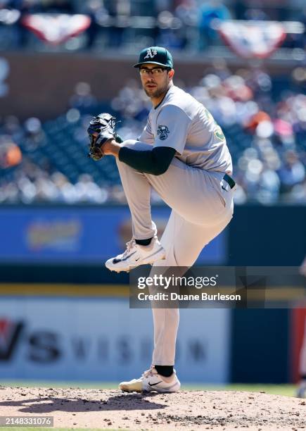 Joe Boyle of the Oakland Athletics pitches against the Detroit Tigers during the second inning at Comerica Park on April 7, 2024 in Detroit, Michigan.