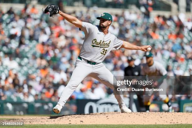 Kyle Muller of the Oakland Athletics pitches against the Detroit Tigers at Comerica Park on April 7, 2024 in Detroit, Michigan.