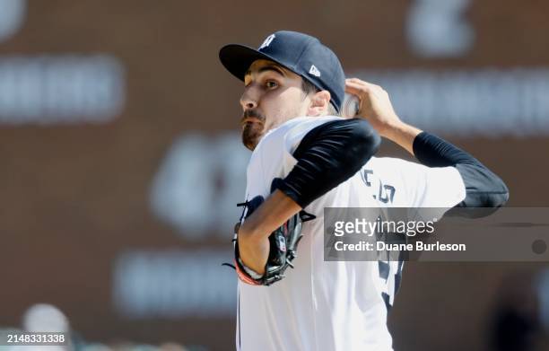 Pitcher Alex Faedo of the Detroit Tigers delivers against the Oakland Athletics at Comerica Park on April 7, 2024 in Detroit, Michigan.