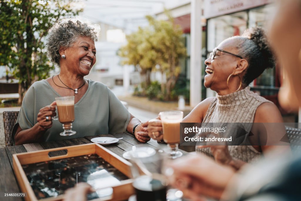 Group of senior friends at coffee shop