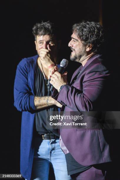 Pablo López and Antonio Orozco perform on stage at Palau de la Música Catalana during the Suite Festival on April 11, 2024 in Barcelona, Spain.