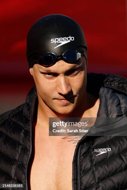 Caeleb Dressel competes in the Men's 100m Freestyle final on Day 2 of the TYR Pro Swim Series San Antonio at Northside Swim Center on April 11, 2024...