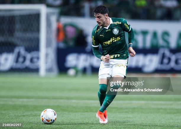 Piquerez of Palmeiras controls the ball during a Group F match between Palmeiras and Liverpool as part of Copa CONMEBOL Libertadores 2024 at Allianz...