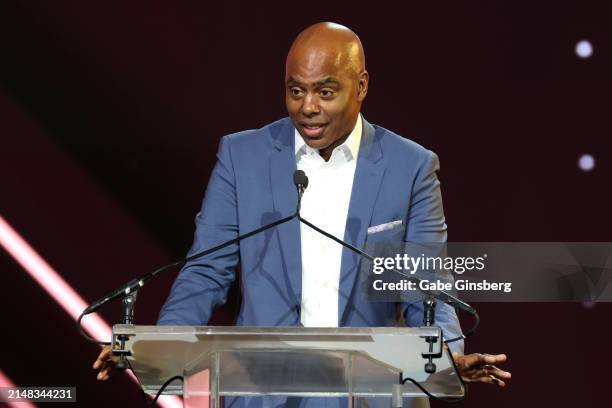 Kevin Frazier emcees the CinemaCon Big Screen Achievement Awards at The Colosseum at Caesars Palace during CinemaCon, the official convention of the...