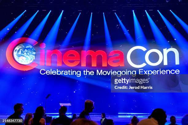Signage is seen during the CinemaCon Big Screen Achievement Awards brought to you by The Coca-Cola Company at The Colosseum at Caesars Palace during...