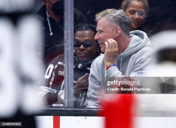 Gunna and Will Ferrell attend a game between the Calgary Flames and the Los Angeles Kings at Crypto.com Arena on April 11, 2024 in Los Angeles,...